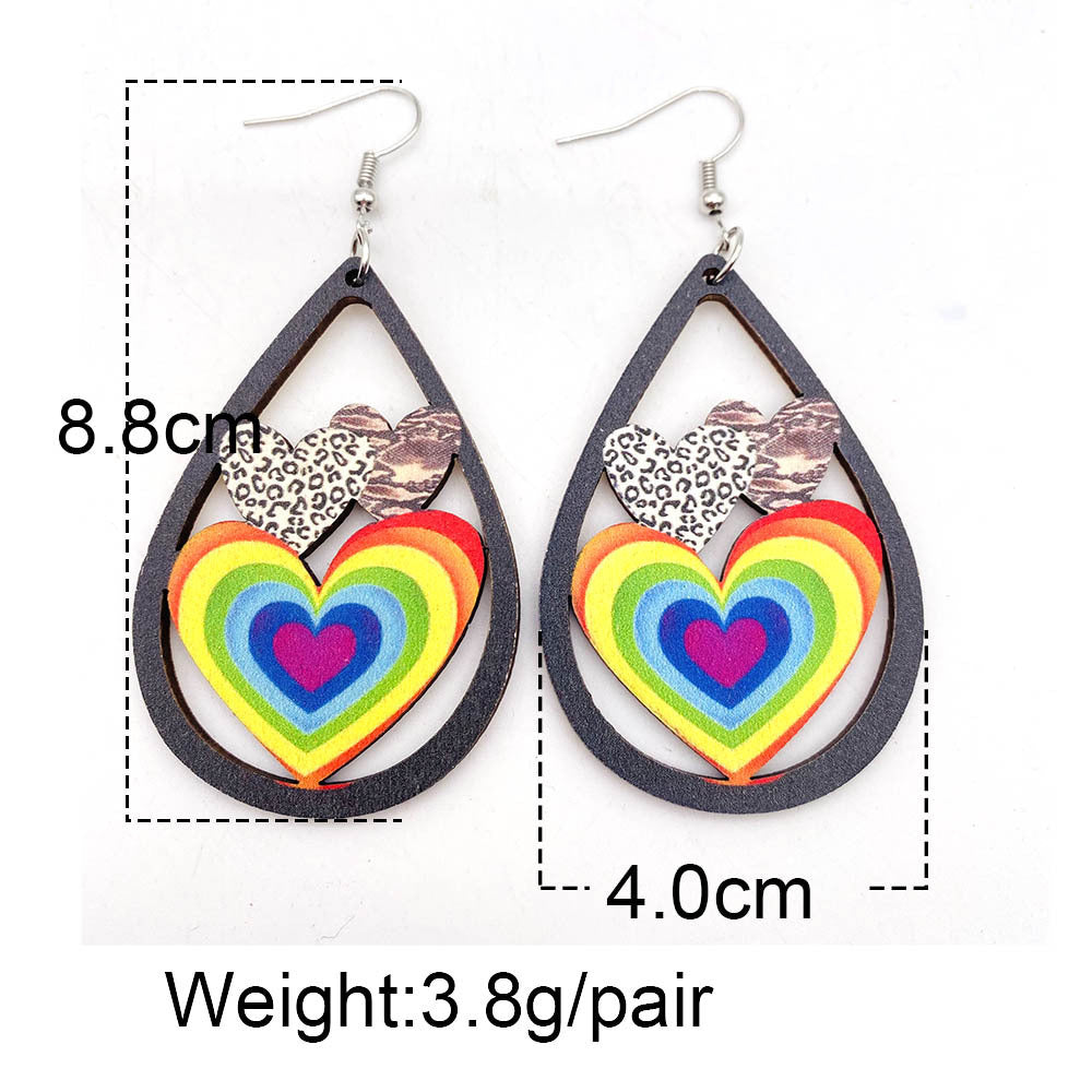 Wholesale Valentine's Day Rainbow LOVE LGBT Wooden Earrings